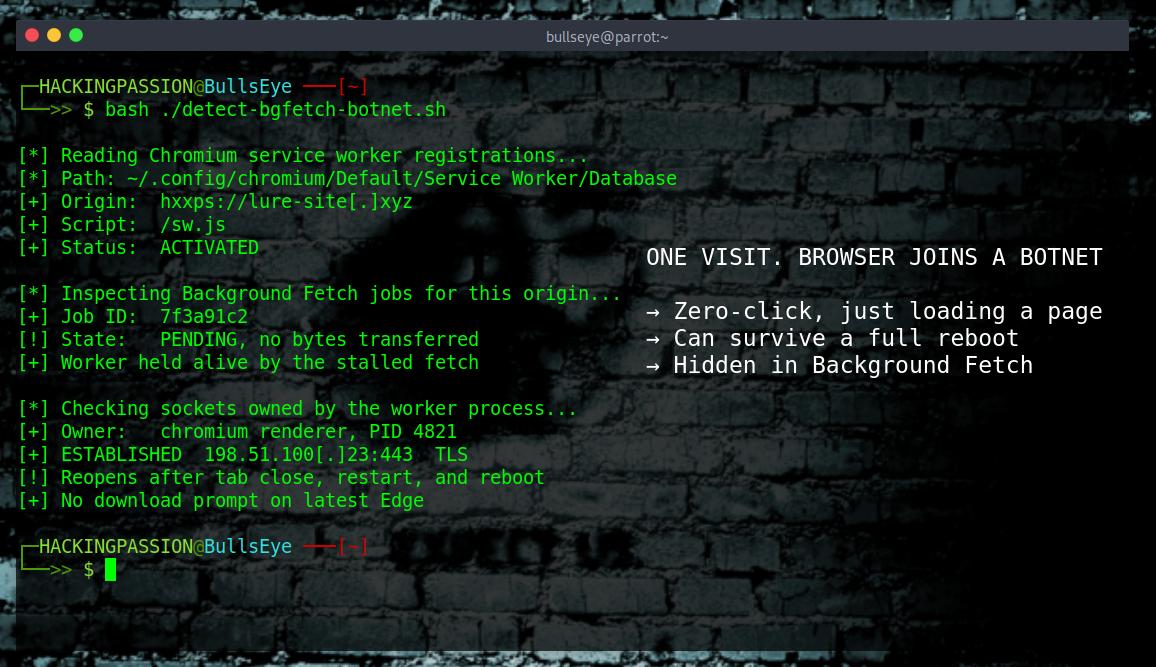 Google ignored a Chrome bug for almost four years, then leaked the working code. One visit to a bad website can turn your browser into a botnet. /chromium-background-fetch-botnet/chromium-background-fetch-botnet.png