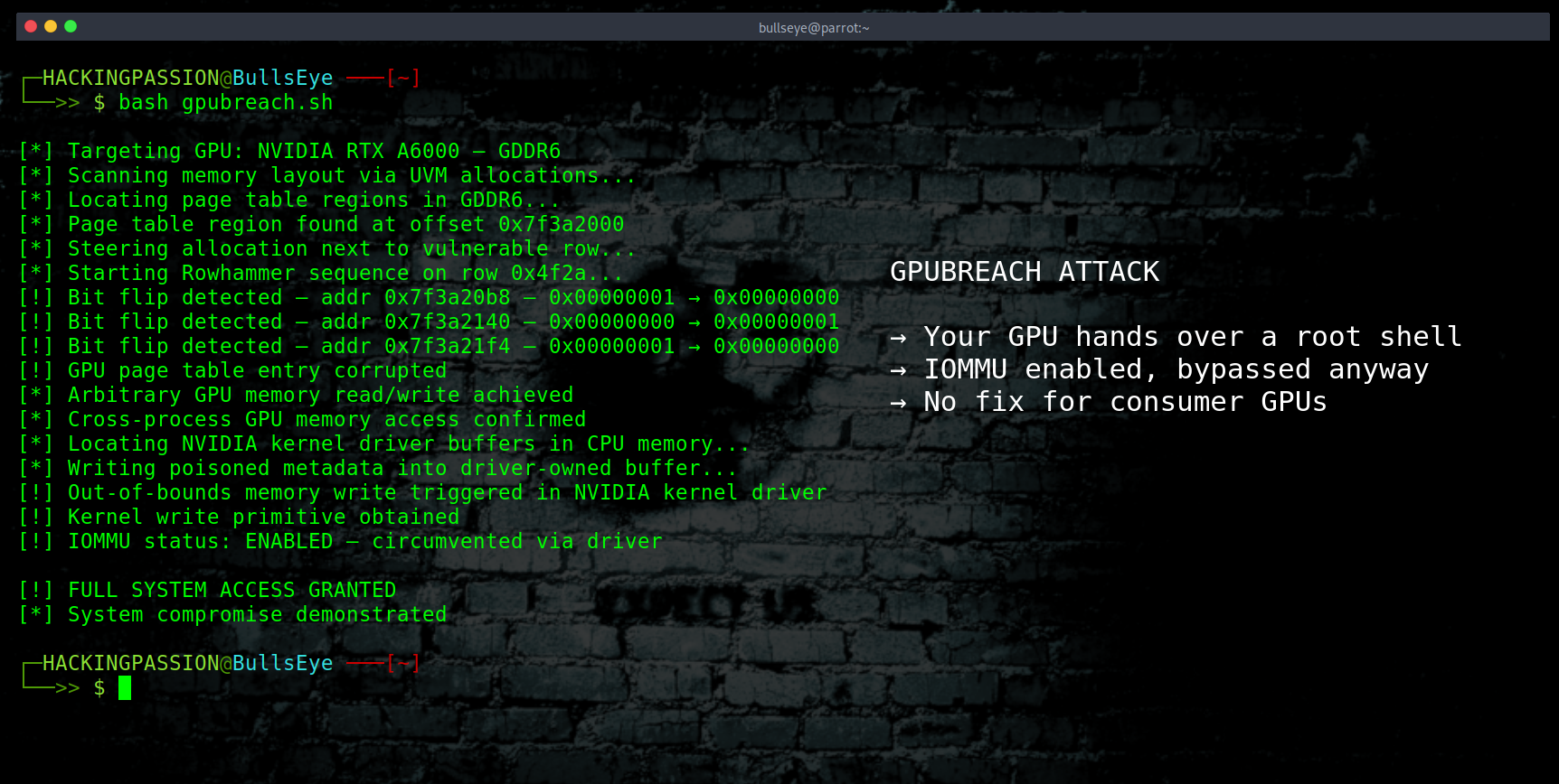 Three research teams found it at the same time. NVIDIA GPUs with GDDR6 can be used to take full system control, bypassing IOMMU. No fix for consumer GPUs. /gpubreach-attack-nvidia-gpu/featured-image-preview.png