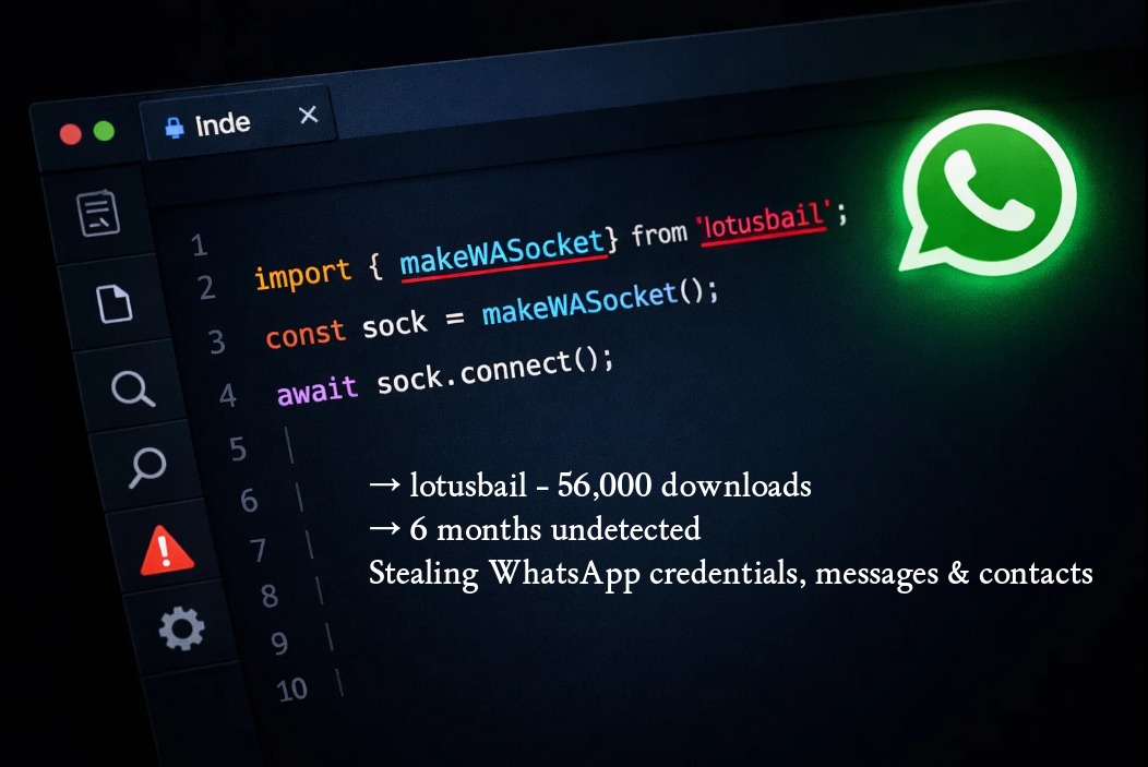 A WhatsApp library on npm that actually works. Also steals your auth tokens, messages, and contacts. Silently links the attacker's device to your account. Uninstalling is not enough. /lotusbail-npm-whatsapp-credential-theft/featured-image.jpg