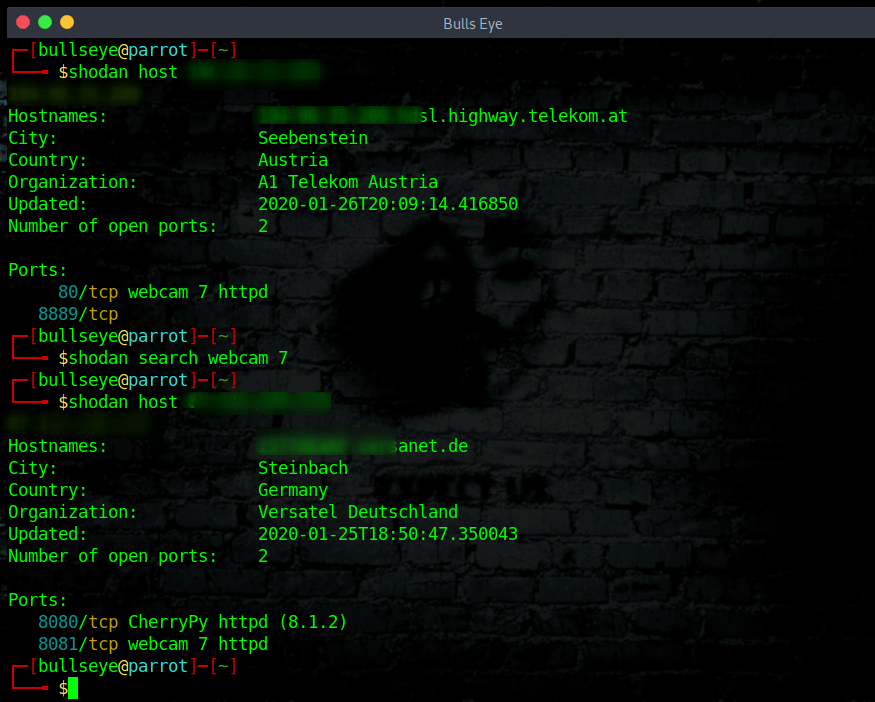Security webcams shodan host seach