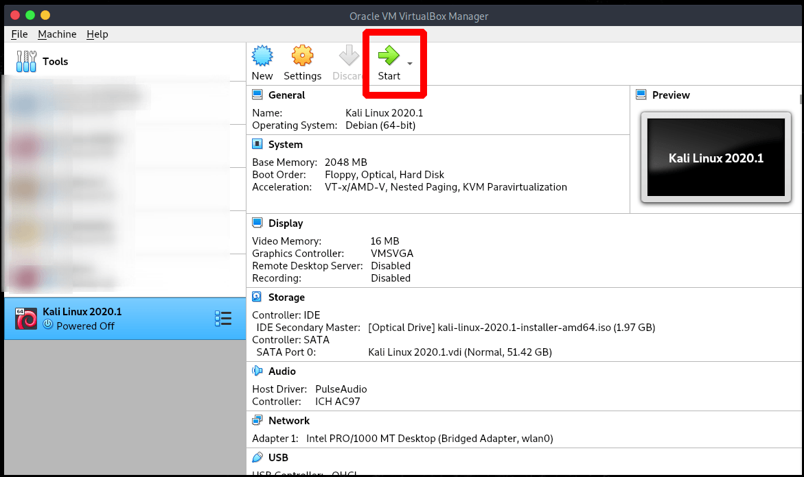 kali in virtualbox