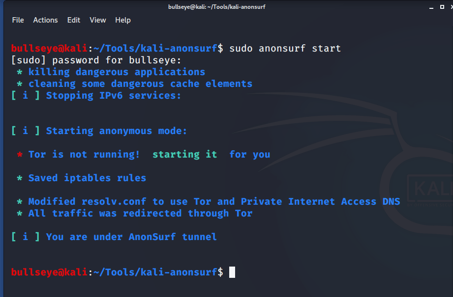 sudo anonsurf start