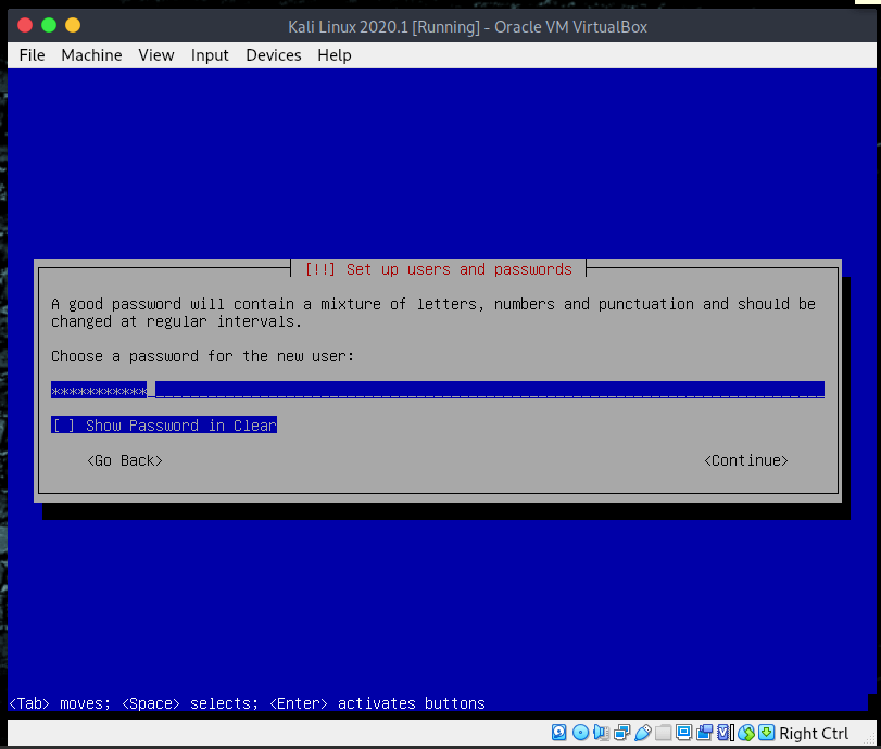 kali linux virtualbox username and password