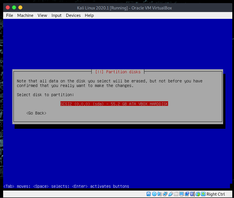 Kali Linux Select disk to partition