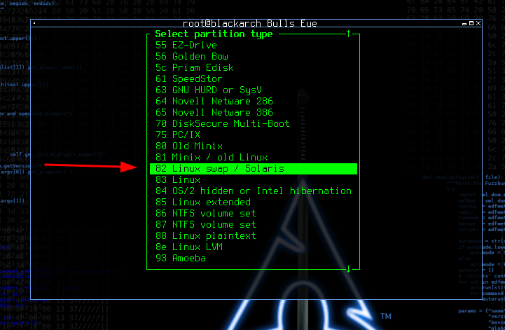 Select Linux swap /solaris [82] BlackArch