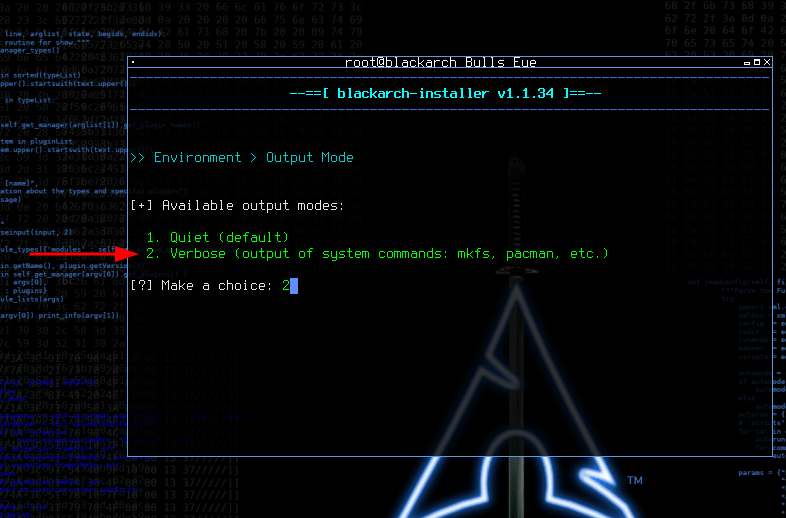 BlackArch Available output modes modes