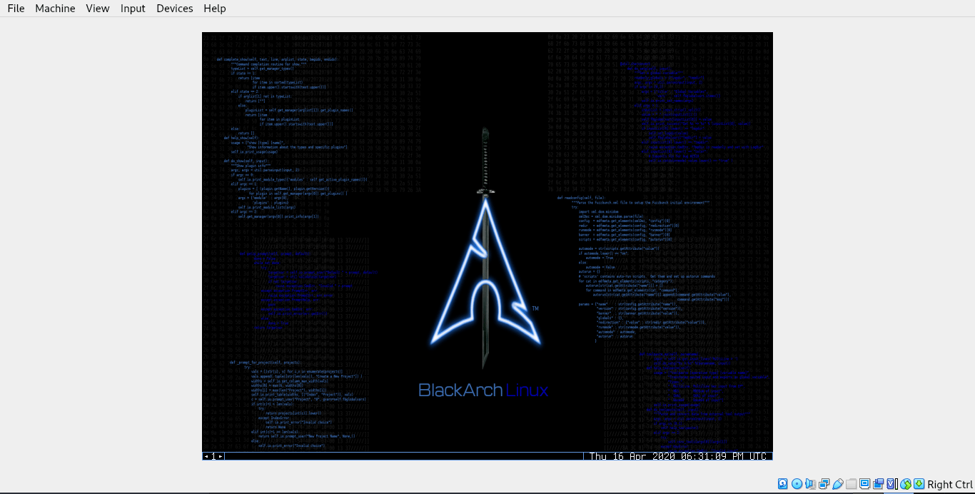 Defaut layout virtualbox blackarch