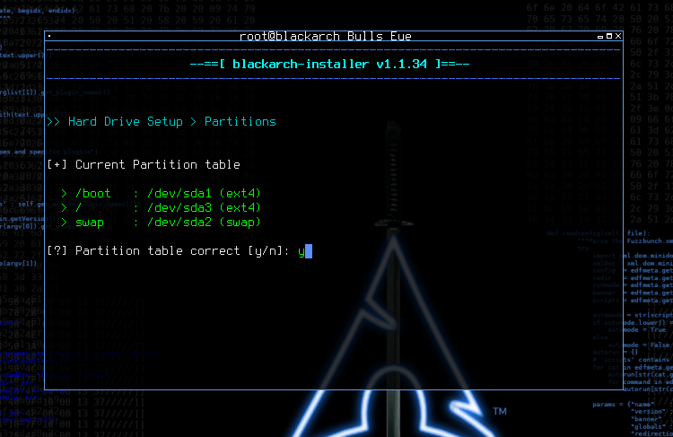 partitions table BlackArch