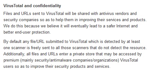 VirusTotal and other online scanners