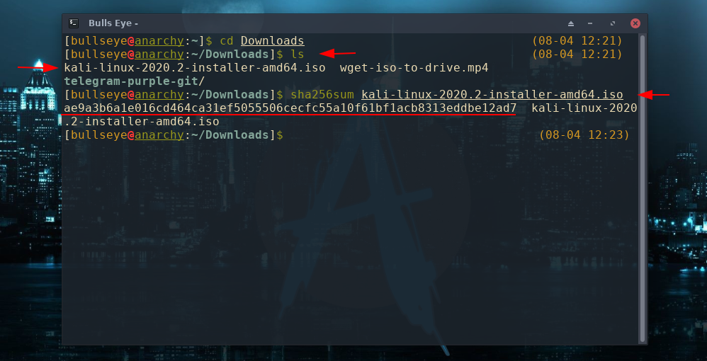 Kali linux sha256sum